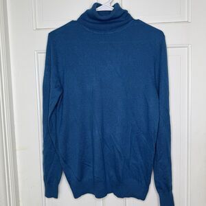 Moda Int M Teal Blue Turtleneck Sweater Silk Cashmere Blend Long Sleeve